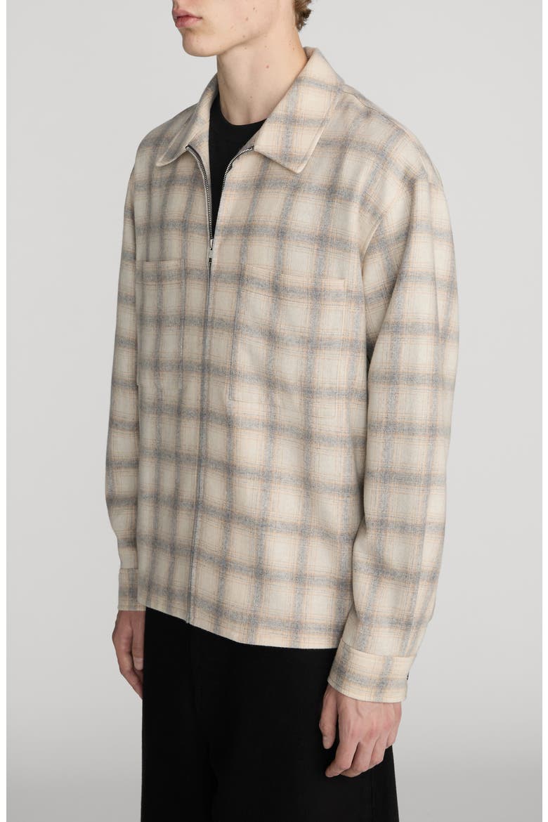 Plaid Zip Wool Blend Overshirt, Alternate, color, BROWN PLAID