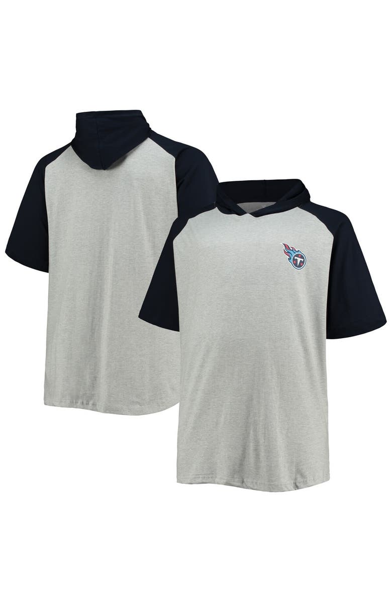 PROFILE Men's Heathered Gray/Navy Tennessee Titans Big & Tall Raglan Short Sleeve Pullover Hoodie, Main, color,