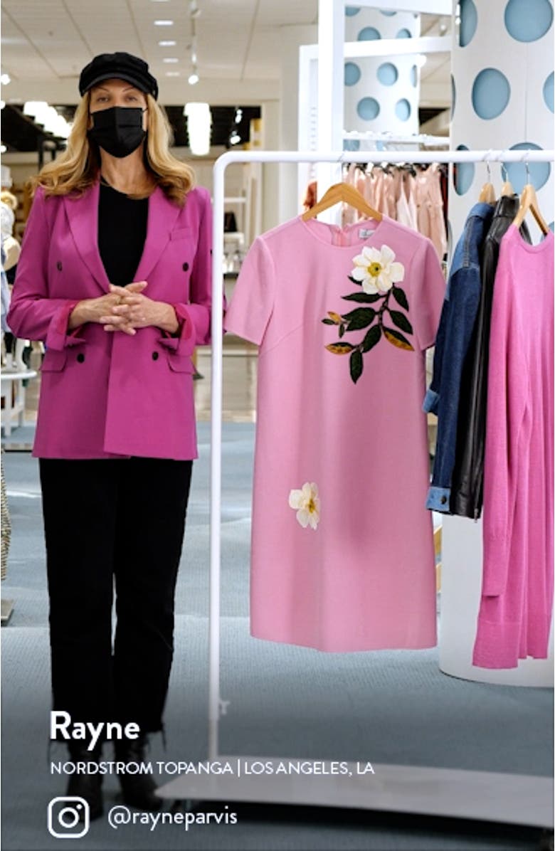 Magnolia Embroidered Stretch Wool Shift Dress, sales video thumbnail
