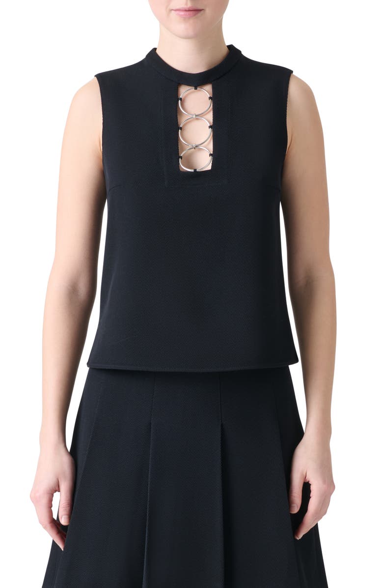 Akris punto Ring Yoke Virgin Wool Top, Main, color, Black