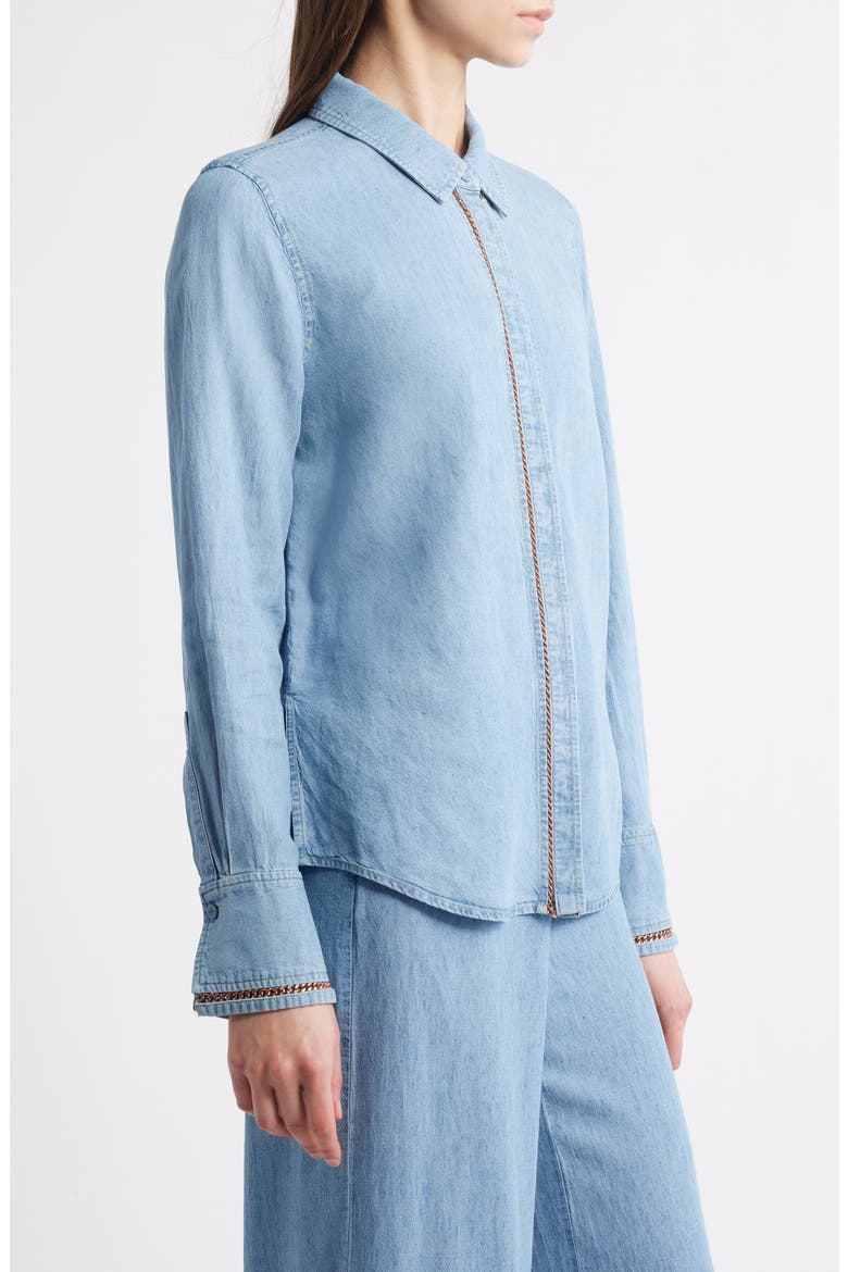 Chain Trim Denim Button-Up Shirt, Alternate, color, LIGHT BLUE