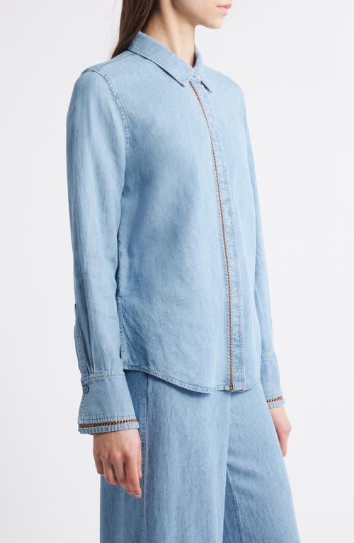 Kobi Halperin Chain Trim Denim Button-up Shirt In Light Blue