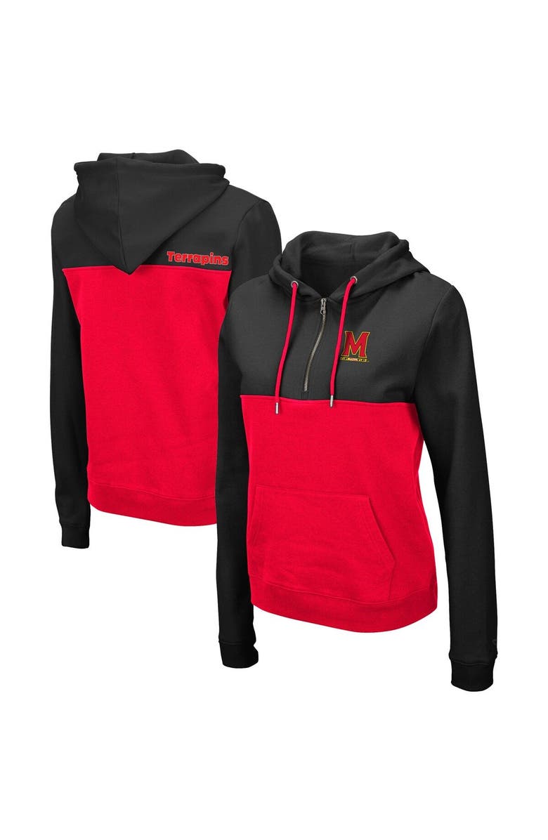COLOSSEUM Women's Colosseum Black/Red Maryland Terrapins Aidan Lightweight Half-Zip Hoodie, Main, color, 