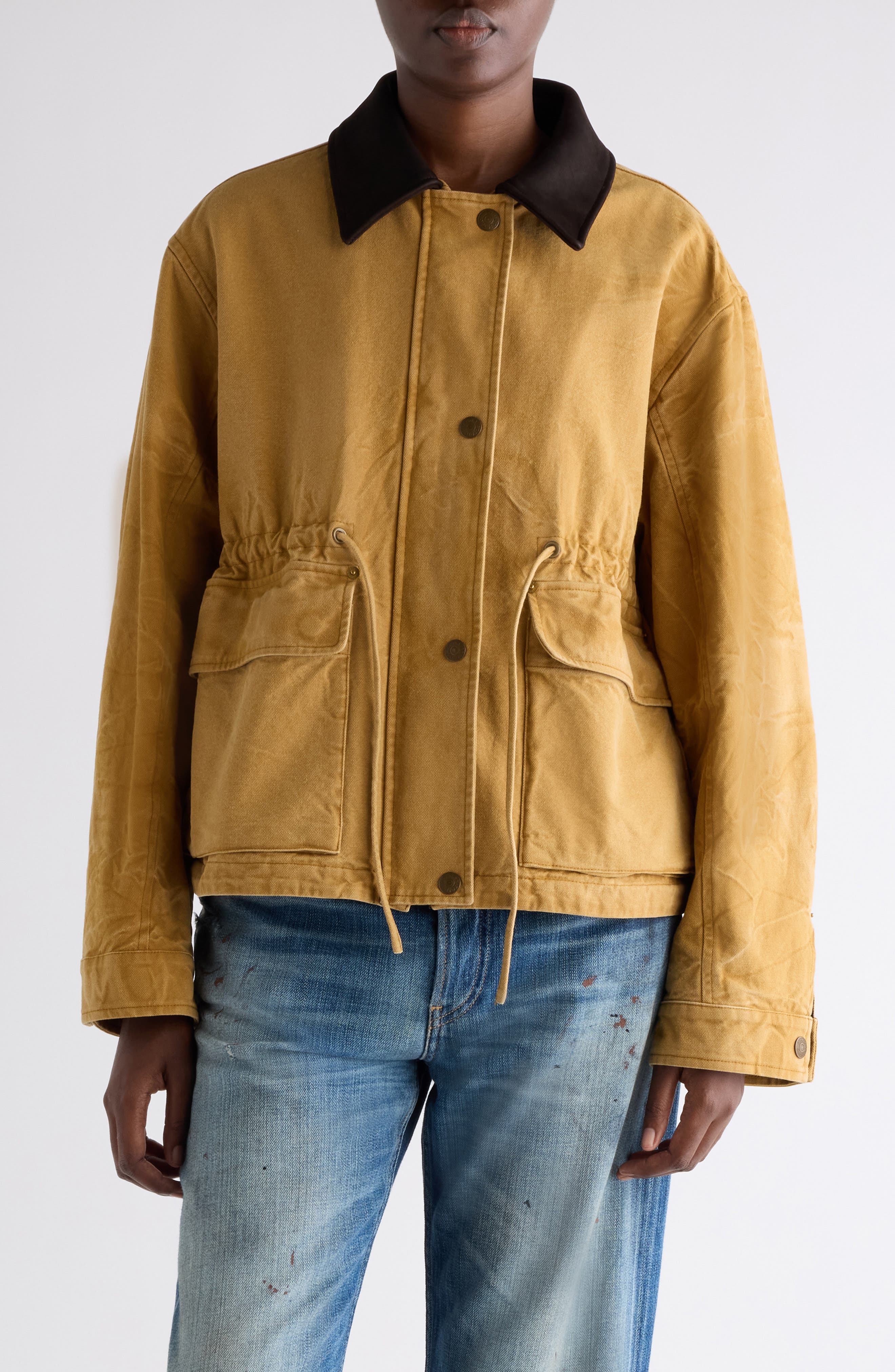 Canvas Work Jacket with Leather Collar
