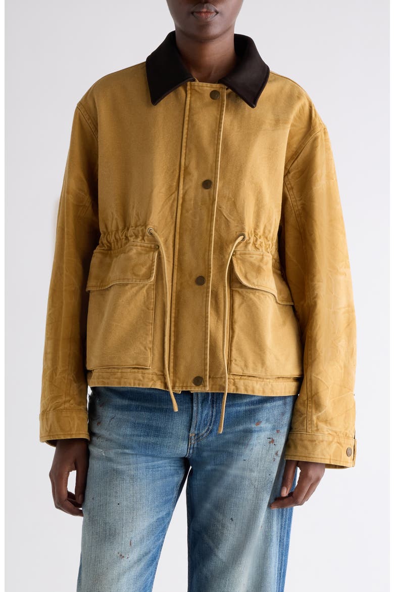 Canvas Work Jacket with Leather Collar, Main, color, RUST BROWN