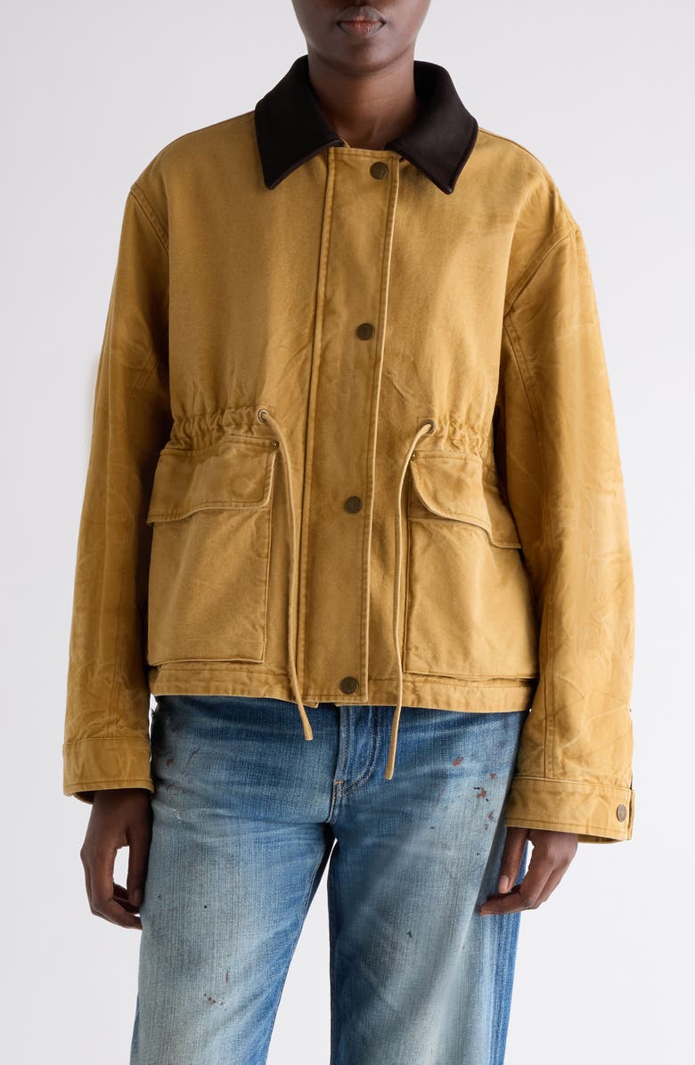 Acne Studios Canvas Work Jacket with Leather Collar, Main, color, Rust Brown