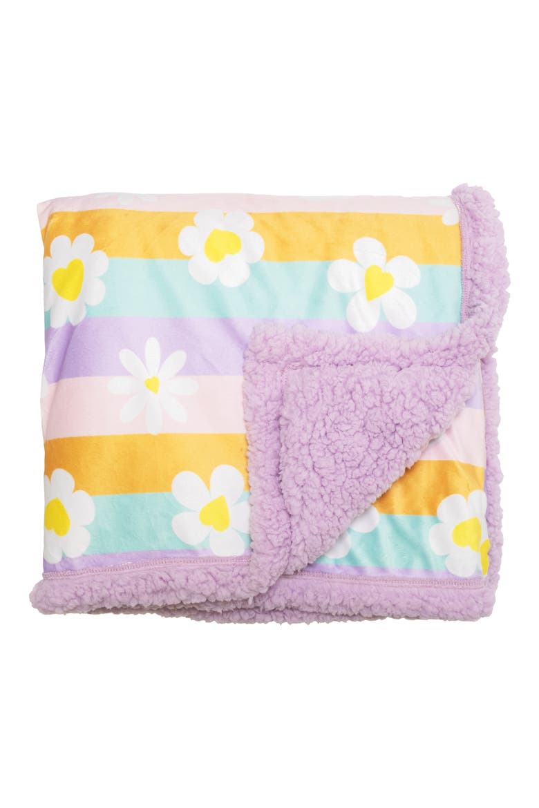 Happy Daisies Stripes Reversible Fleece Baby Blanket, Alternate, color, LILAC