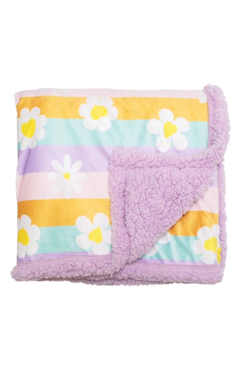 mimish Happy Daisies Stripes Reversible Fleece Baby Blanket, Alternate, color, Lilac