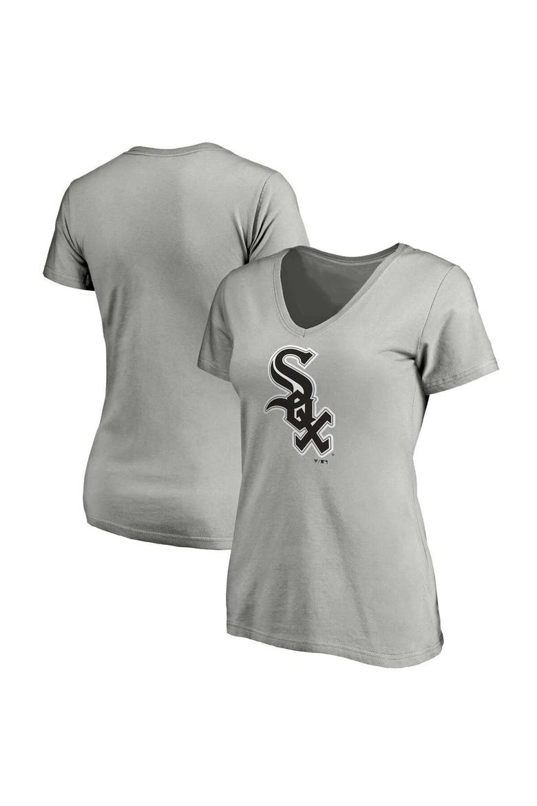 Women's Fanatics Branded Heathered Gray Chicago White Sox Core Official Logo V-Neck T-Shirt, Main, color, Heather Gray