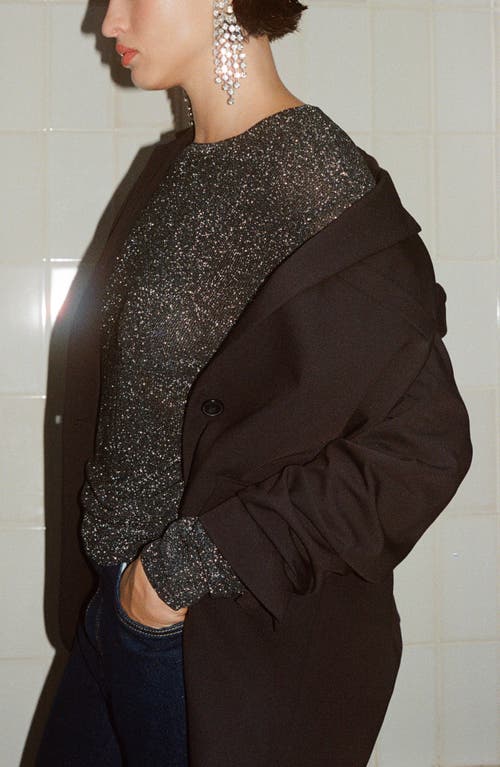 Shop Mango Metallic Crewneck Sweater In Black