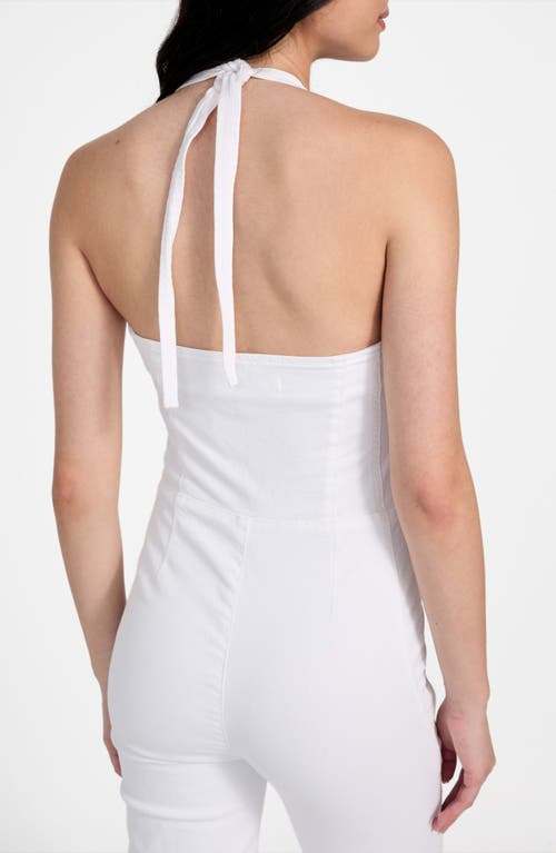Guess Blair Halter Denim Jumpsuit In White