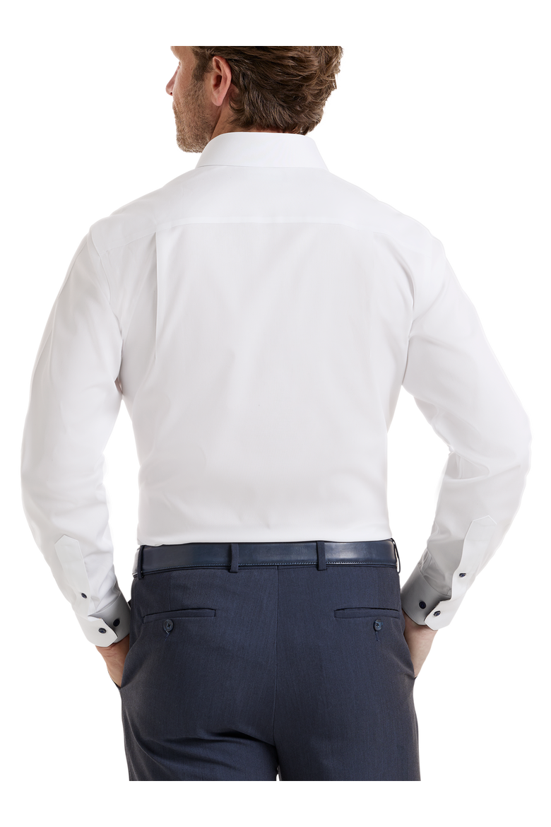 Cotton Spandex Point Collar Pinpoint Tailored Contrast Trim Button Cuff Long Sleeve Shirt, Alternate, color, White Multi