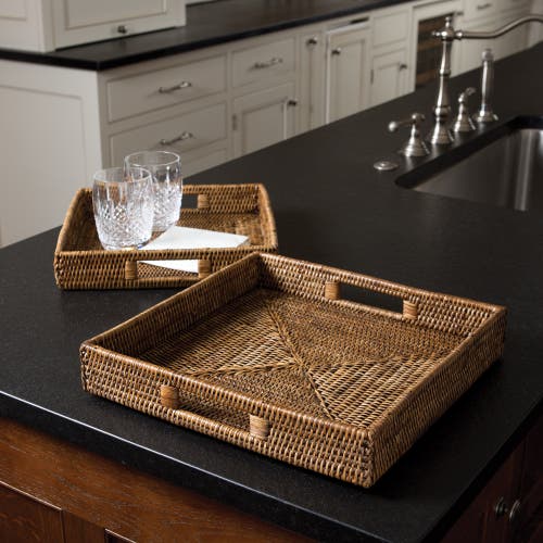 Napa Home & Garden Burma Rattan Square Table Decorative Trays Set Of 2 In Brown
