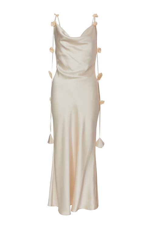 QUIZ QUIZ SATIN COWL NECK MAXI DRESS WITH TRAILING FLORAL TRIM