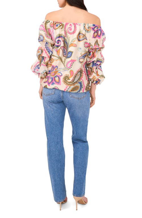 VINCE CAMUTO VINCE CAMUTO PAISLEY OFF THE SHOULDER BUBBLE SLEEVE TOP 