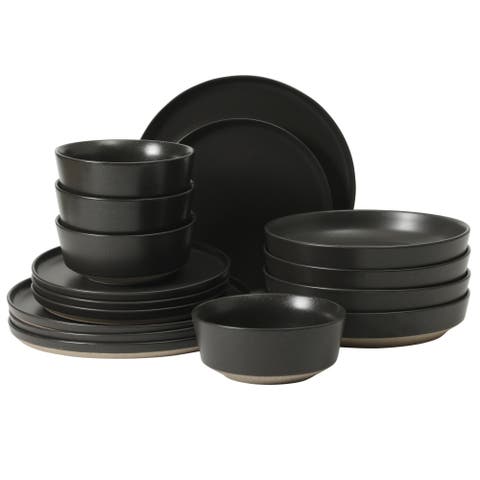 Overbrook 16-Piece Stoneware Stackable Plates and Double Bowl Dinnerware Set, Service for 4