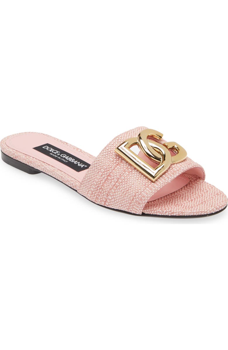 Dolce&Gabbana DG Logo Raffia Slide Sandal, Main, color, Light Pink