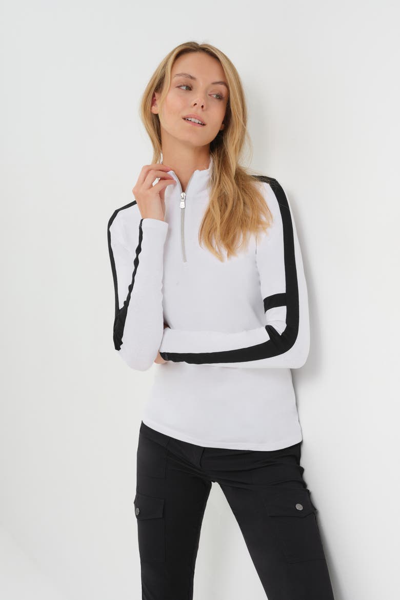 Stacey Sport Striped Zip-Up Top, Main, color, White/Black
