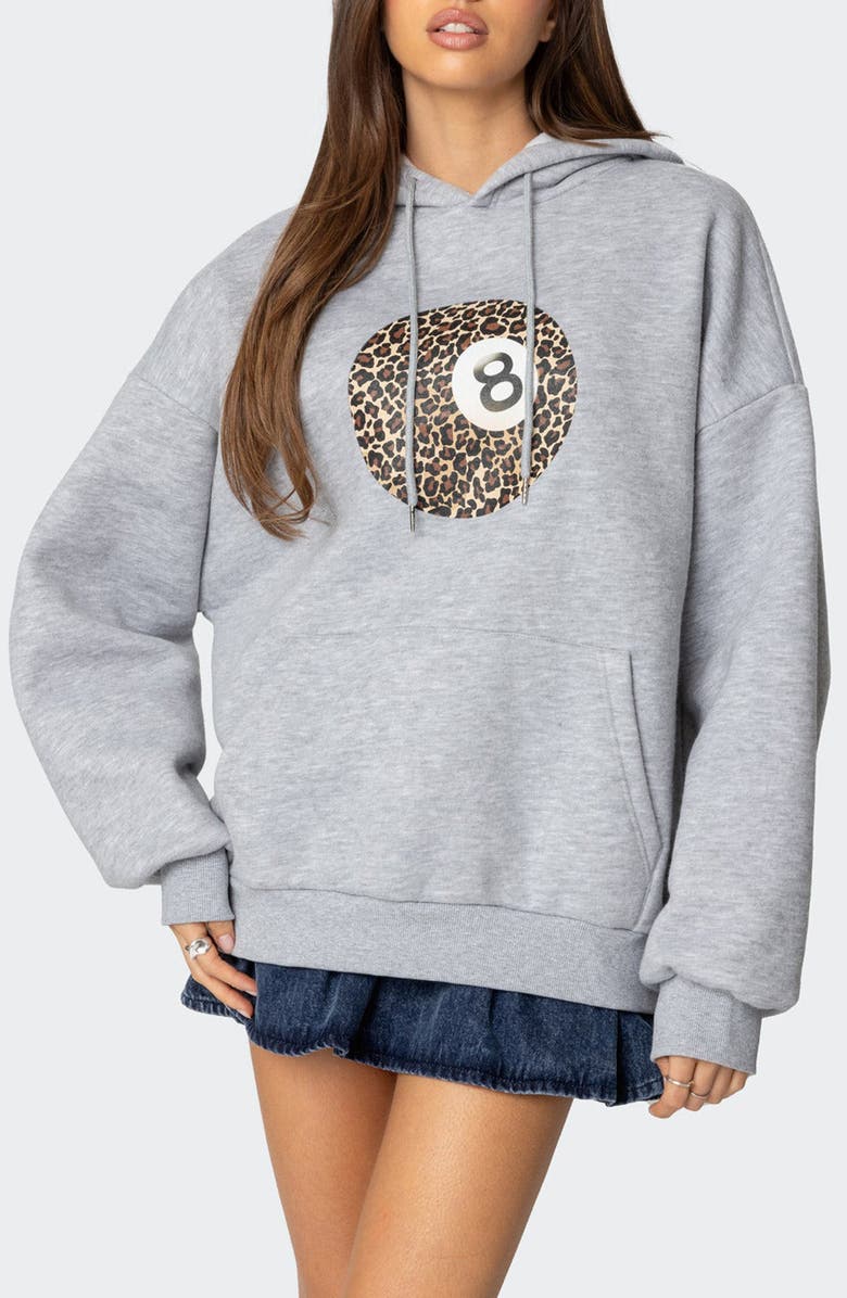 EDIKTED Leopard 8 Oversize Hoodie, Main, color, Gray-Melange