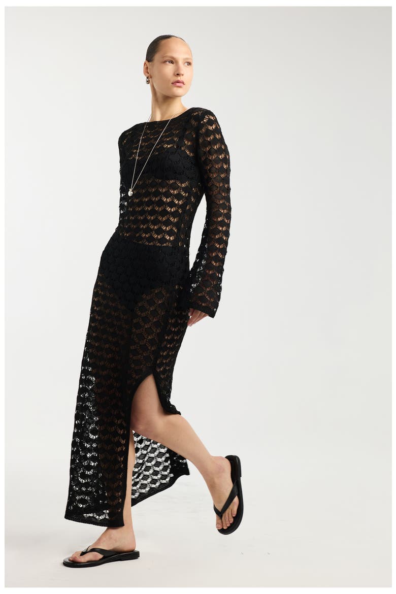 Rama Open Back Crochet Maxi Dress Cover-Up, Alternate, color, Black