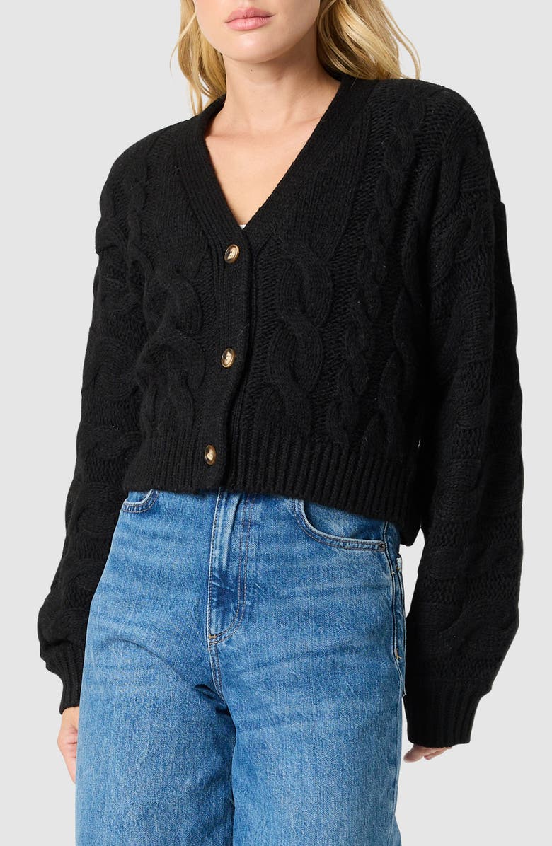 All in Favor Cable Stitch Cardigan, Main, color, Black