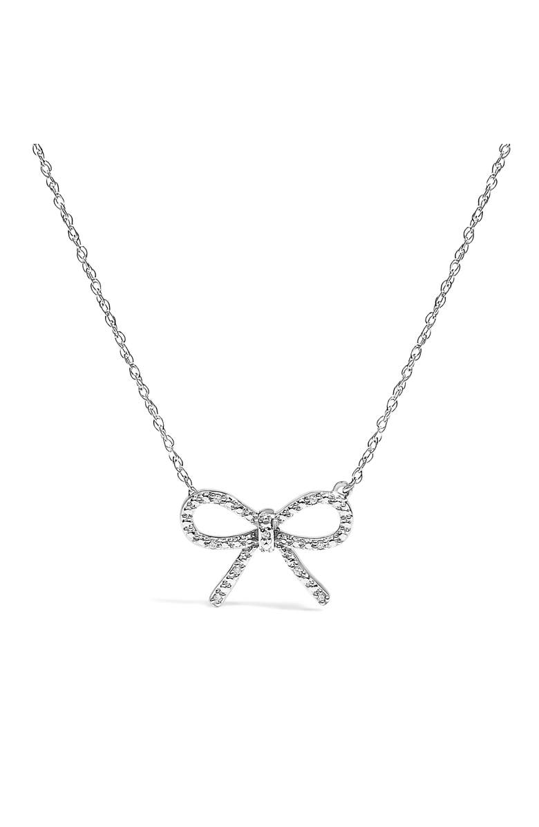 Haus of Brilliance .925 Sterling Silver Diamond Accent Ribbon Bow Knot Pendant Necklace, Main, color, Silver