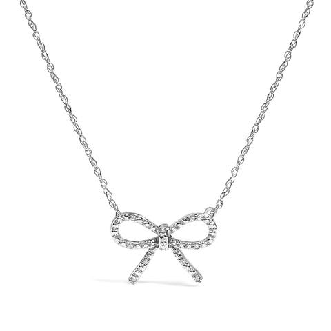 .925 Sterling Silver Diamond Accent Ribbon Bow Knot Pendant Necklace