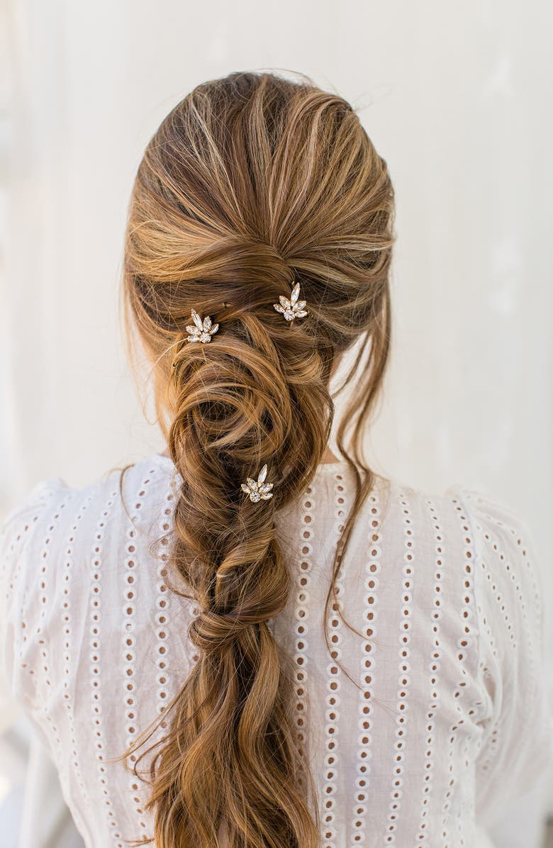 Brides & Hairpins Coco Set of 3 Crystal Hair Pins, Alternate, color, Gold