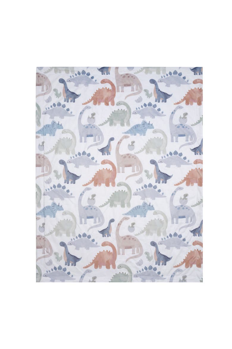 Dino-Might Ultra-Soft Fleece Watercolor Dinosaur Baby Blanket, Alternate, color, White