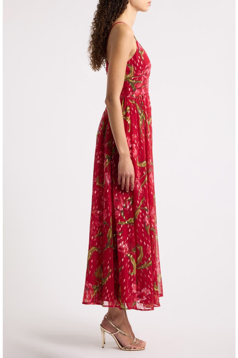 V-Neck Floral Gown, Alternate, color, RED