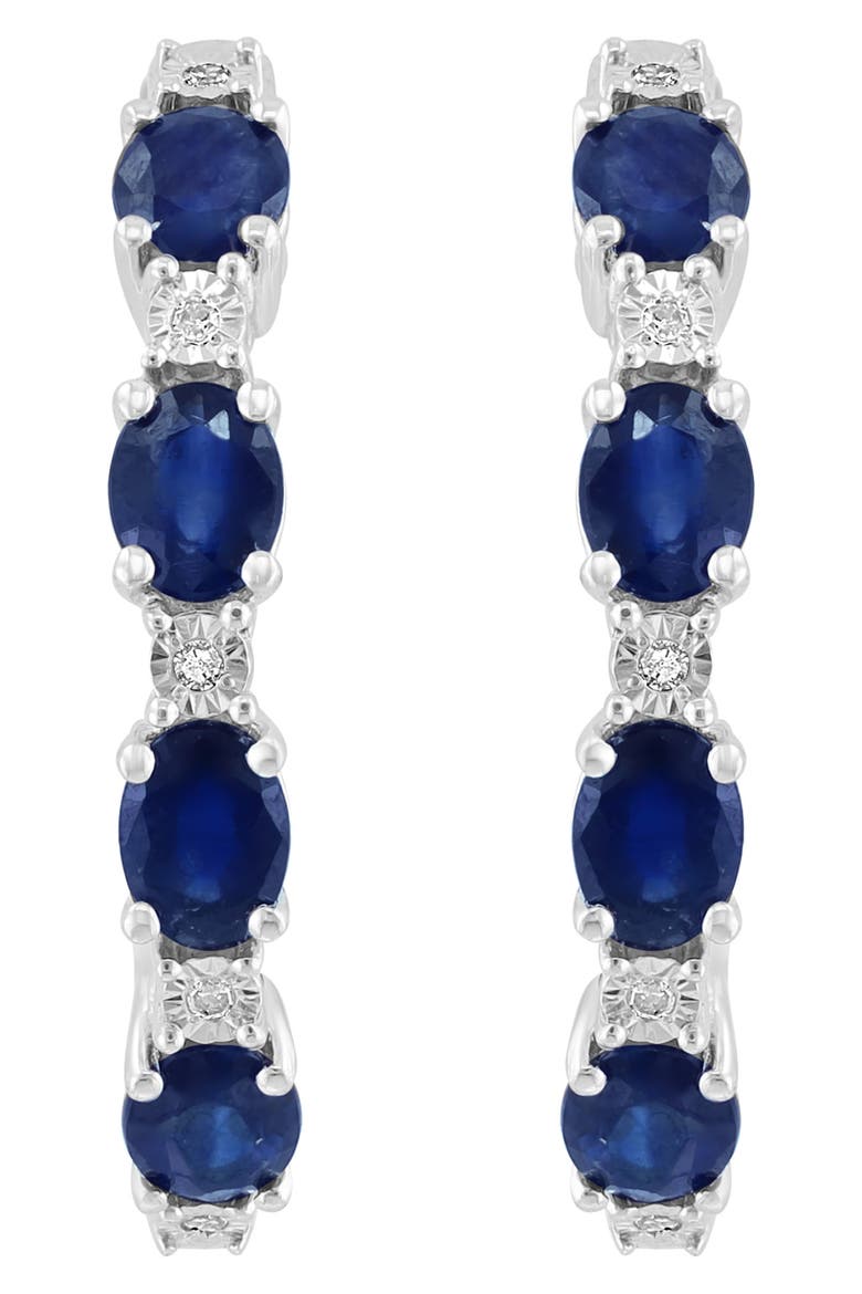 Sterling Silver Ruby & Diamond Hoop Earrings - 0.02 ctw, Alternate, color, BLUE