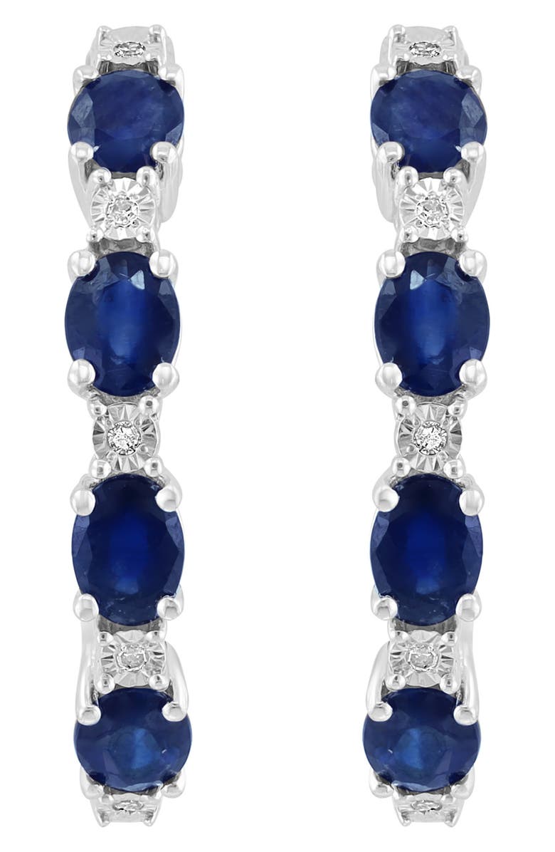 EFFY Sterling Silver Ruby & Diamond Hoop Earrings - 0.02 ctw, Alternate, color, Blue