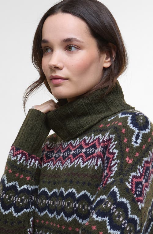 Barbour Helen Fair Isle Wool Blend Turtleneck Tunic Sweater In Animal Print