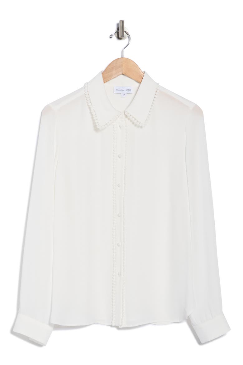 Lace Trim Button-Up Shirt, Alternate, color, IVORY
