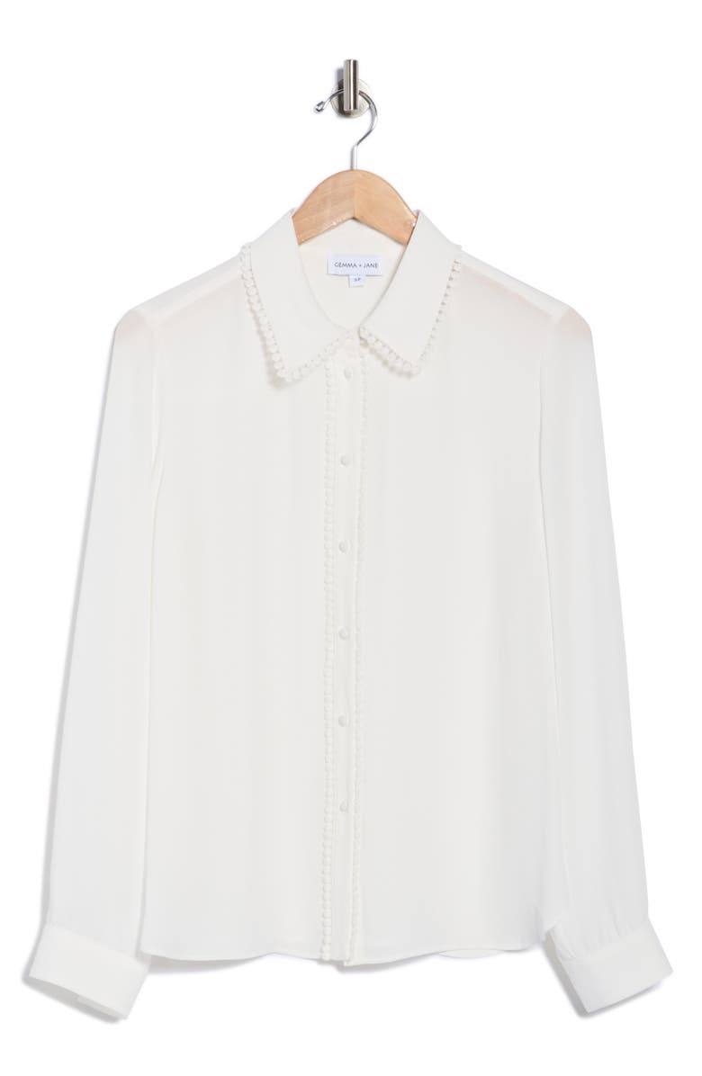Gemma + Jane Lace Trim Button-Up Shirt, Alternate, color, Ivory