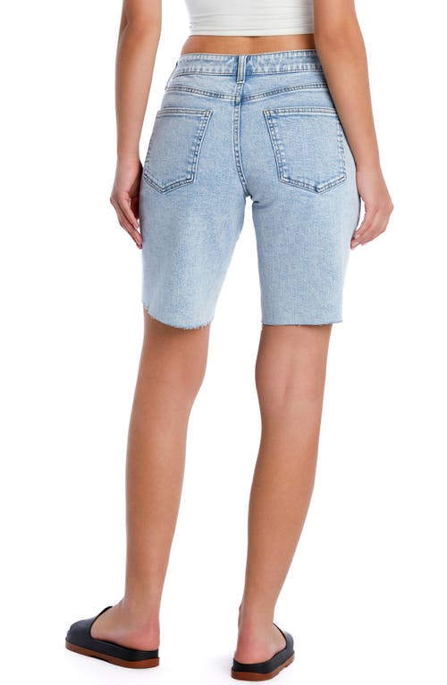 Hint Of Blu Cool Summer Raw Hem Long Denim Shorts In Blue Feather