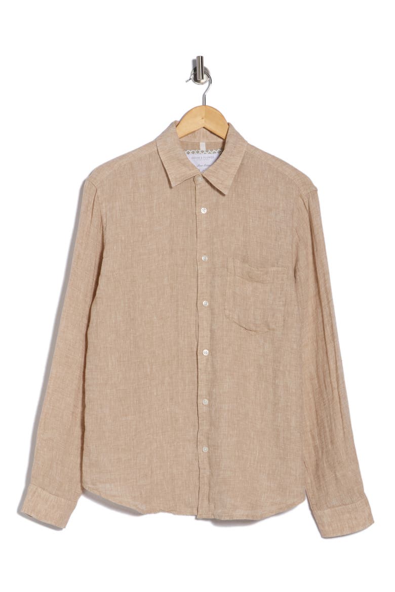 Linen Button-Up Shirt, Alternate, color, KHAKI