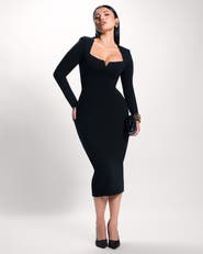 TA3 Mega Sculpting Notch Neck Long Sleeve Midi Dress
