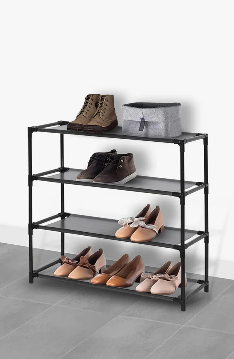 J AND V TEXTILES 4-Tier Shoe Rack, Alternate, color, Black