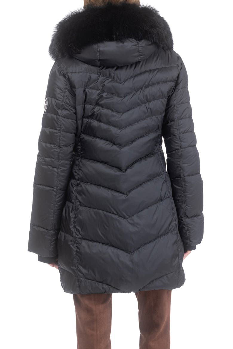 Apres-Ski Chevron Long Parka with Detachable Toscana Lamb Hood Trim, Alternate, color, Black/Black