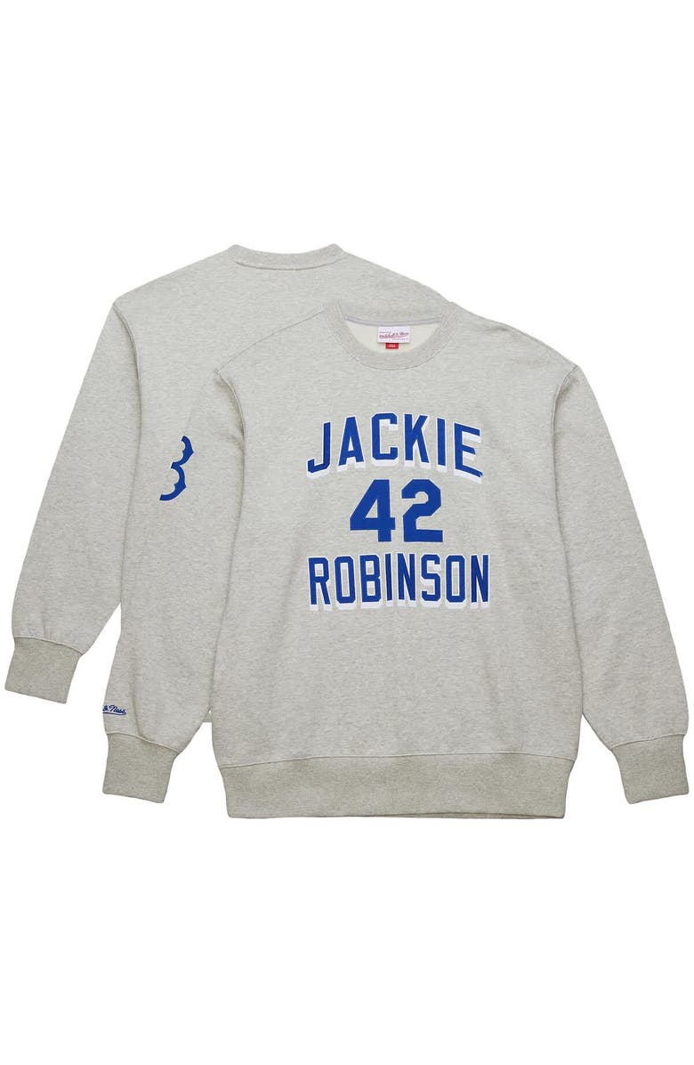 Mitchell & Ness Men's Mitchell & Ness Jackie Robinson Heather Gray Brooklyn Dodgers Legends Collection Vintage Logo Name & Number Fleece Pullover Sweatshirt, Alternate, color, Heather Gray