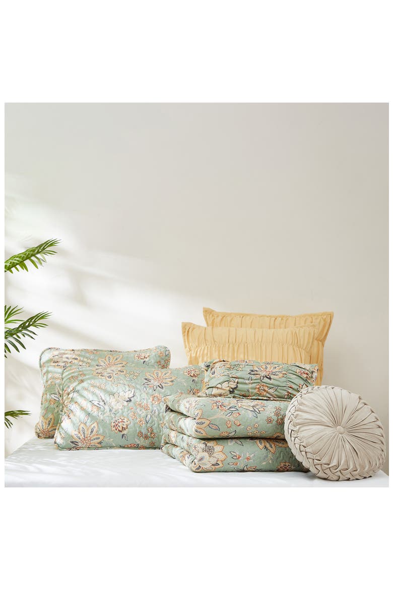 Jacobean Willow 7-Piece Oversized Quilt Bedding Set, Alternate, color, GREEN