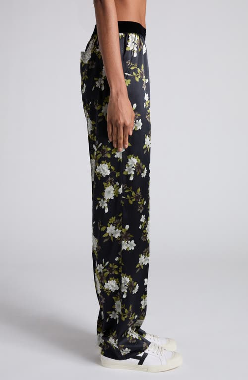 Tom Ford Floral Print Stretch Silk Satin Pants In Off White Black