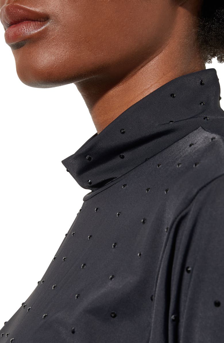 Ming Wang Crystal Detail Mock Neck Top, Alternate, color, Black