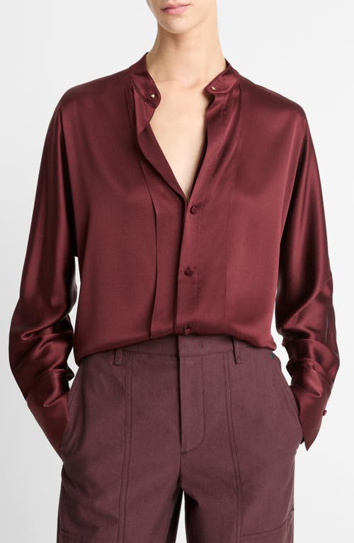 Vince Silk Button-up Shirt With Detachable Collar In Burgundy