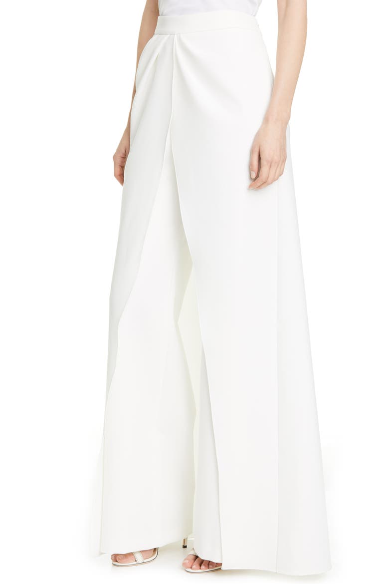 Draped Waist Crepe Wide Leg Pants, Alternate, color, IVORY