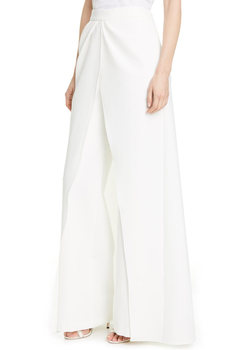 Brandon Maxwell Draped Waist Crepe Wide Leg Pants, Alternate, color, 