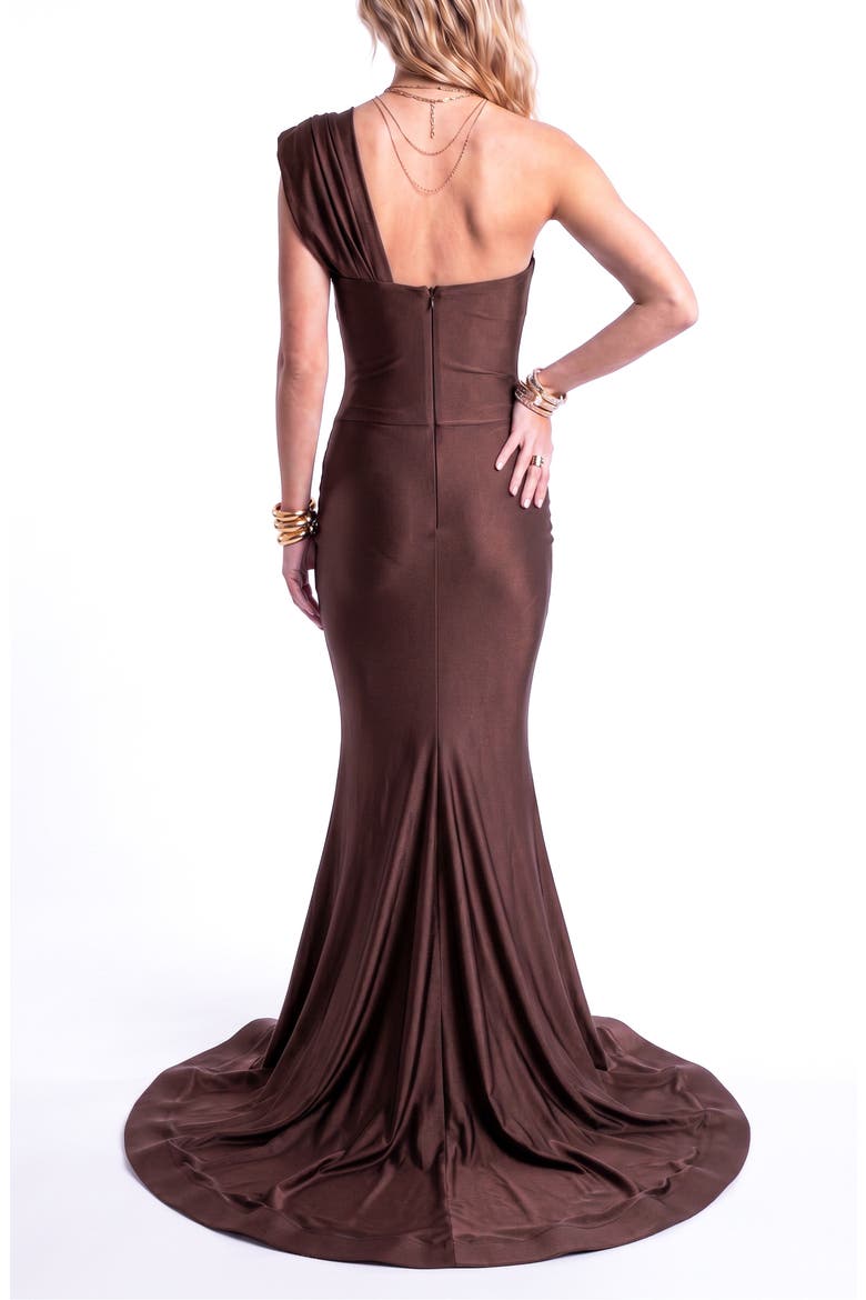 One-Shoulder Soft Draped Mermaid Gown, Alternate, color, Brown