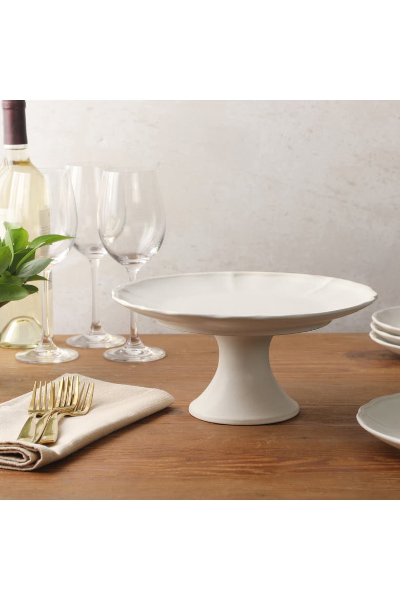 Vista Rossio Ceramic Cake Stand with Scalloped Rim, Alternate, color, White