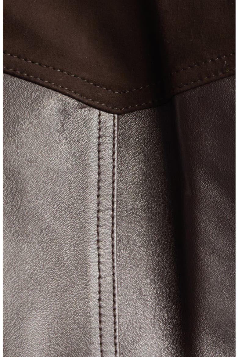 Mixed Media Greca Blouson Jacket, Alternate, color, BROWN
